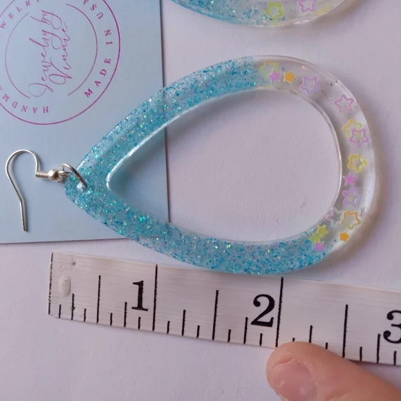 Hand Crafted Blue Glitter Teardrop Earrings - Picture 6 of 7
